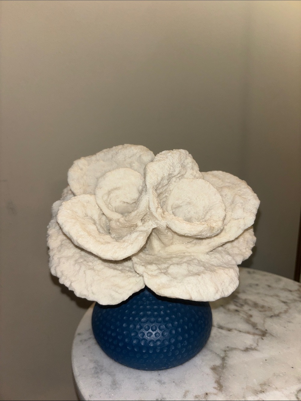 White Ceramic Flower Accent on Blue Vase - Home Accents